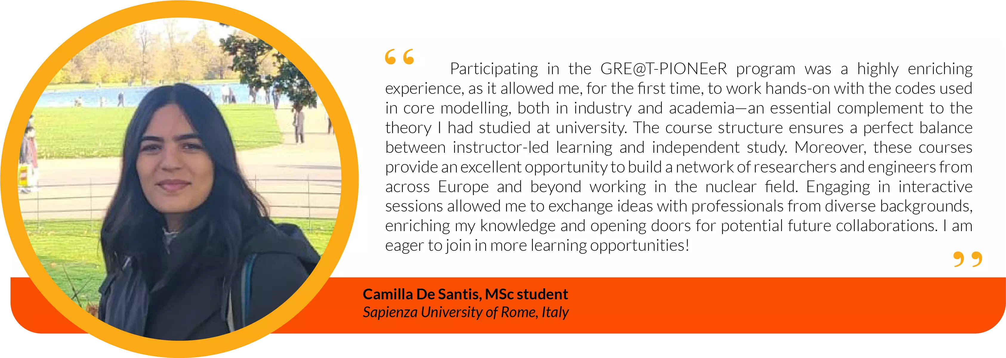 Student testimonial from Camilla De Santis